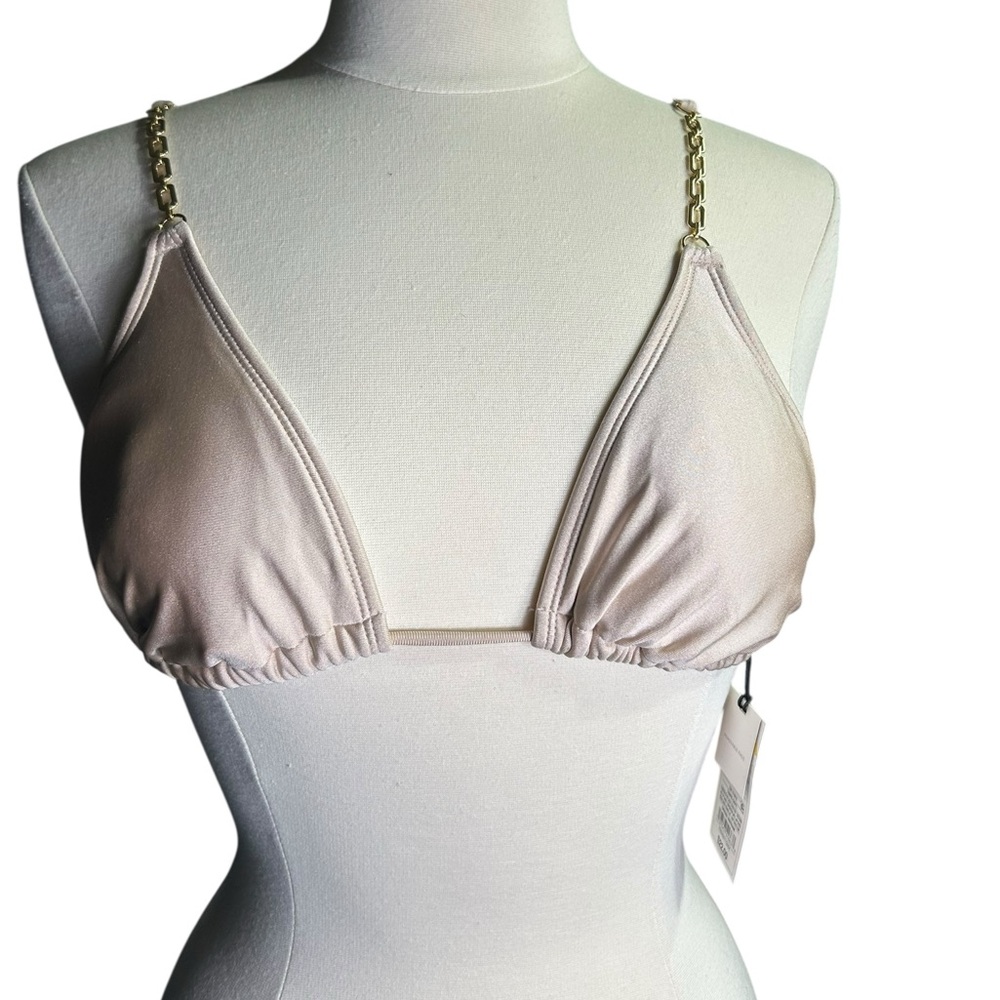 SHADE & SHORE gold chain link bikini swim gold triangle tie bikini top XS 0/2